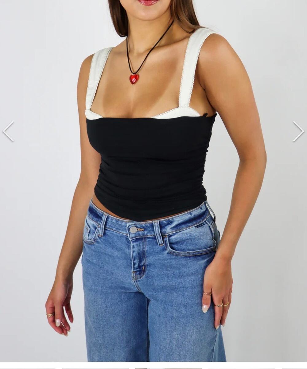 Free People Black & White Two-Tone Tank Top - Size Large